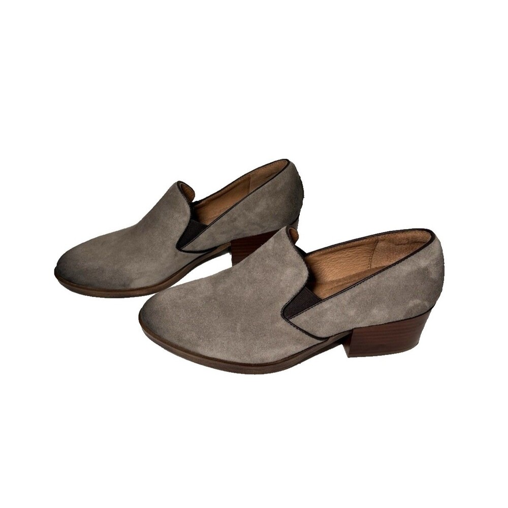 Sofft Women's Gray Velina Suede Block Heel Slip On Loafers 8.5M Comfort Shoes